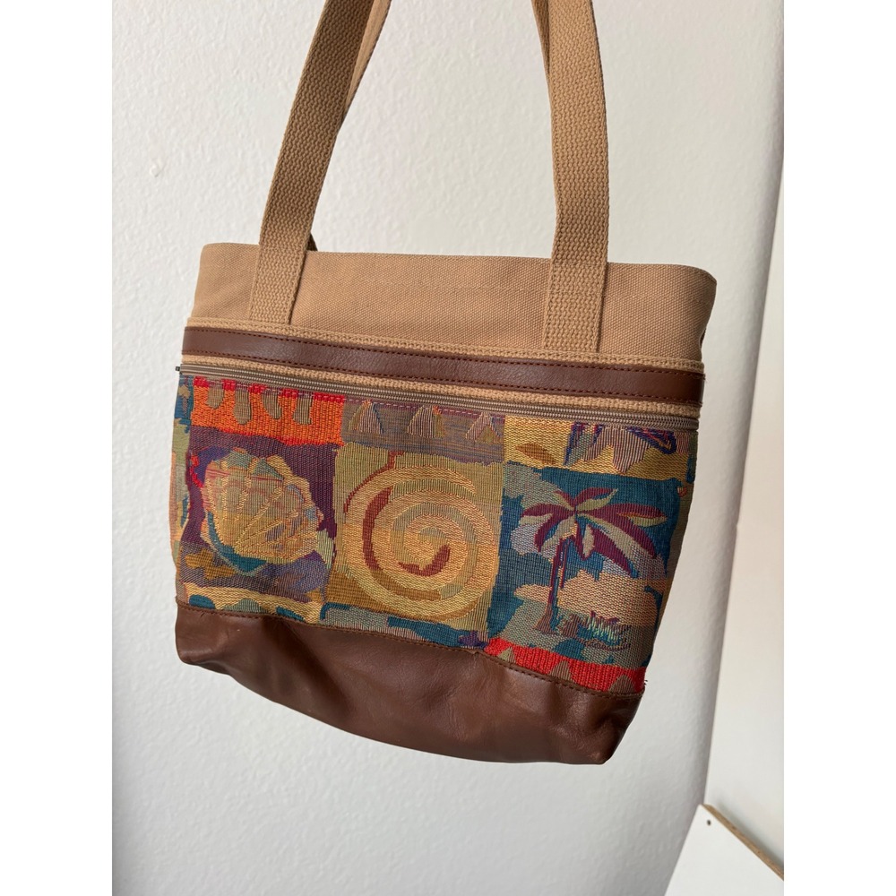 My Maine Bag Canvas Tapestry Tote Palm Tree Shell Beach Shoulder Bag Tan Brown